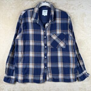 Aerie Navy Blue Plaid Double Gauze Cotton Button Down Shirt Womens M Laganlook